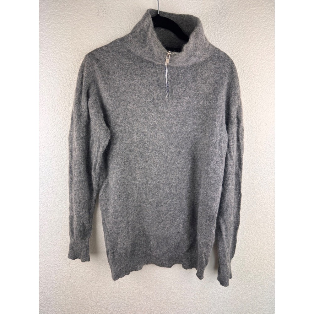 Samantha Hall Quarter Zip Wool Angora Sweater Womens Small Gray Fuzzy Minimalist